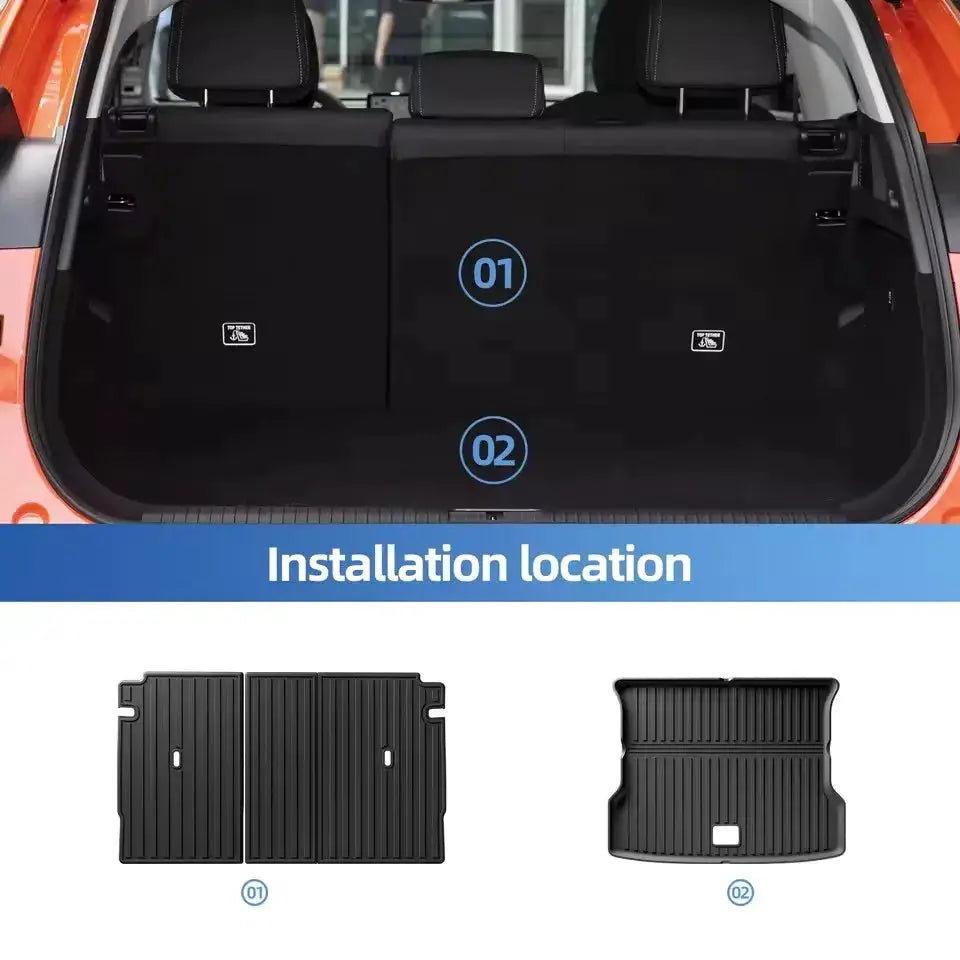 LUCKEASY trunk liner set for Xpeng G6 (2023-2025), black TPE cargo mats by Simples Market, 2-piece kit