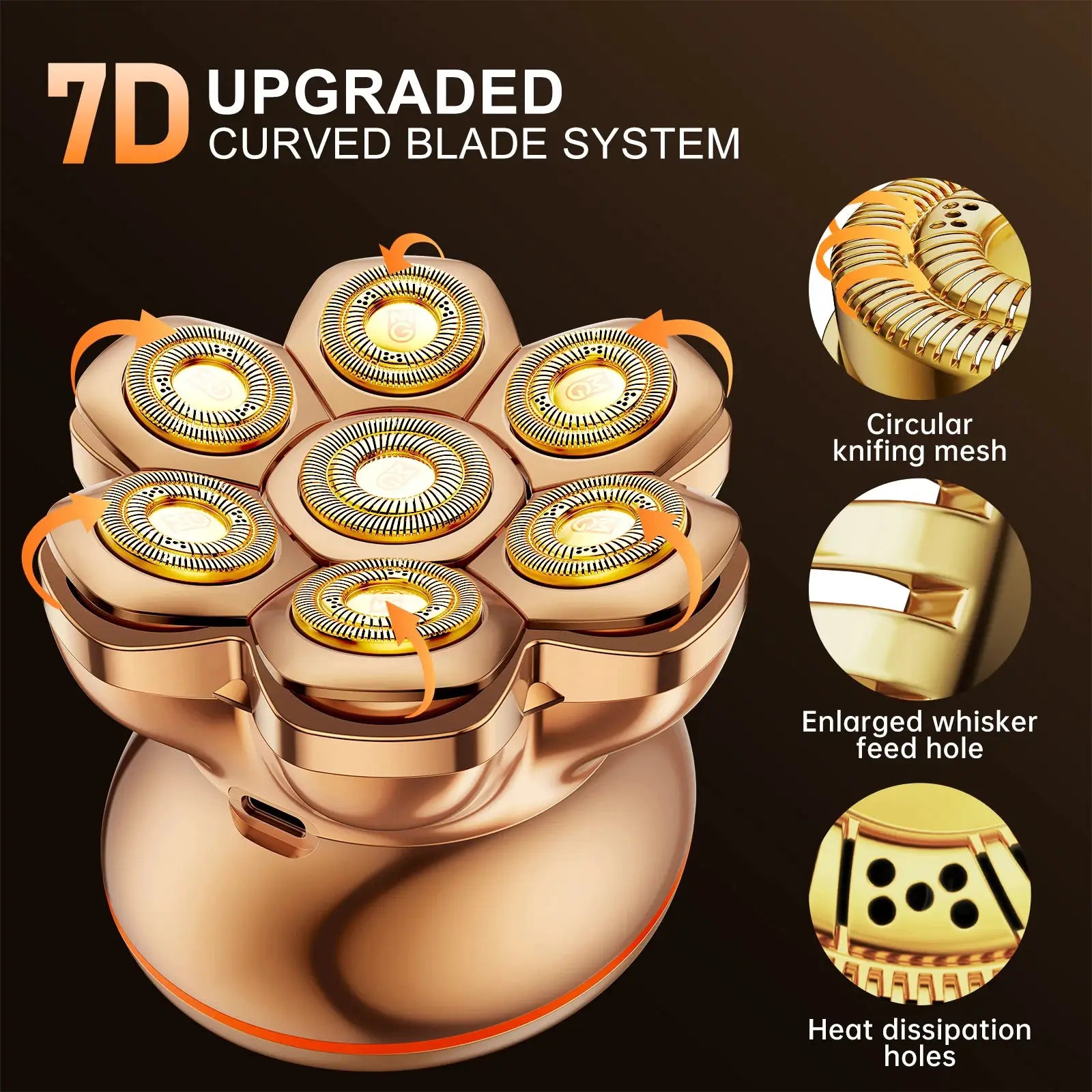 Simples Market MAXGROOM Head Shaver PRO gold, waterproof USB rechargeable with 7D curved blades.