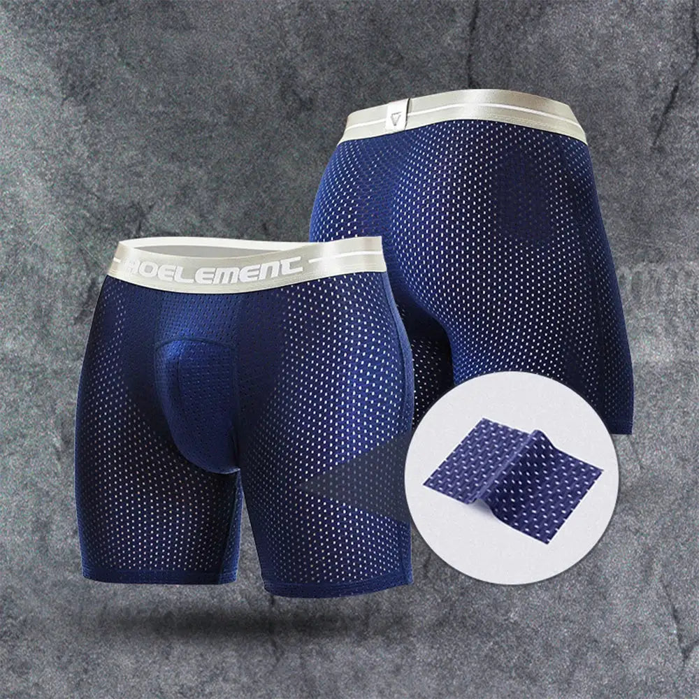 Men's extra-long ice-silk mesh boxer briefs, navy blue, 2-pack, Simples Market