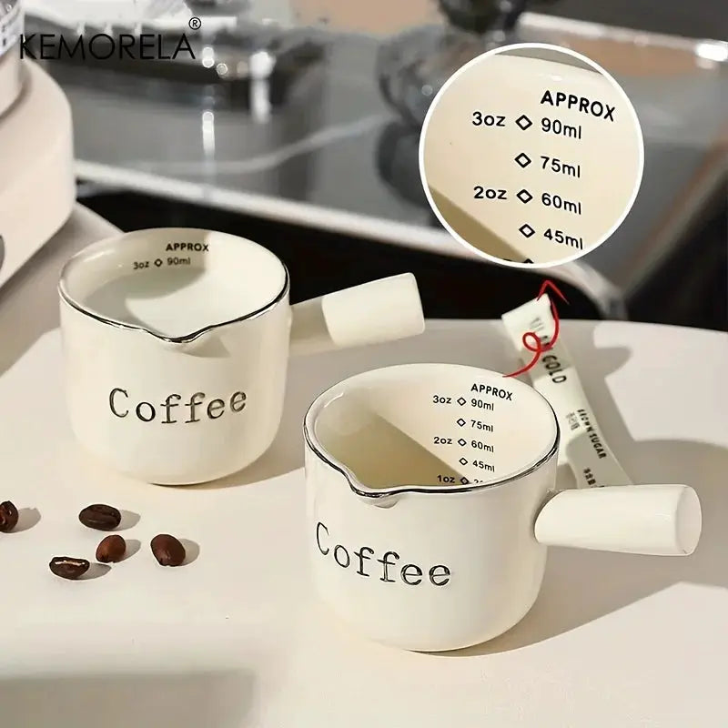 Kemorela 3oz 90ml Ceramic Measuring Cup Espresso Extraction Cup For Milk Frothing With Scale Kitchen Tools