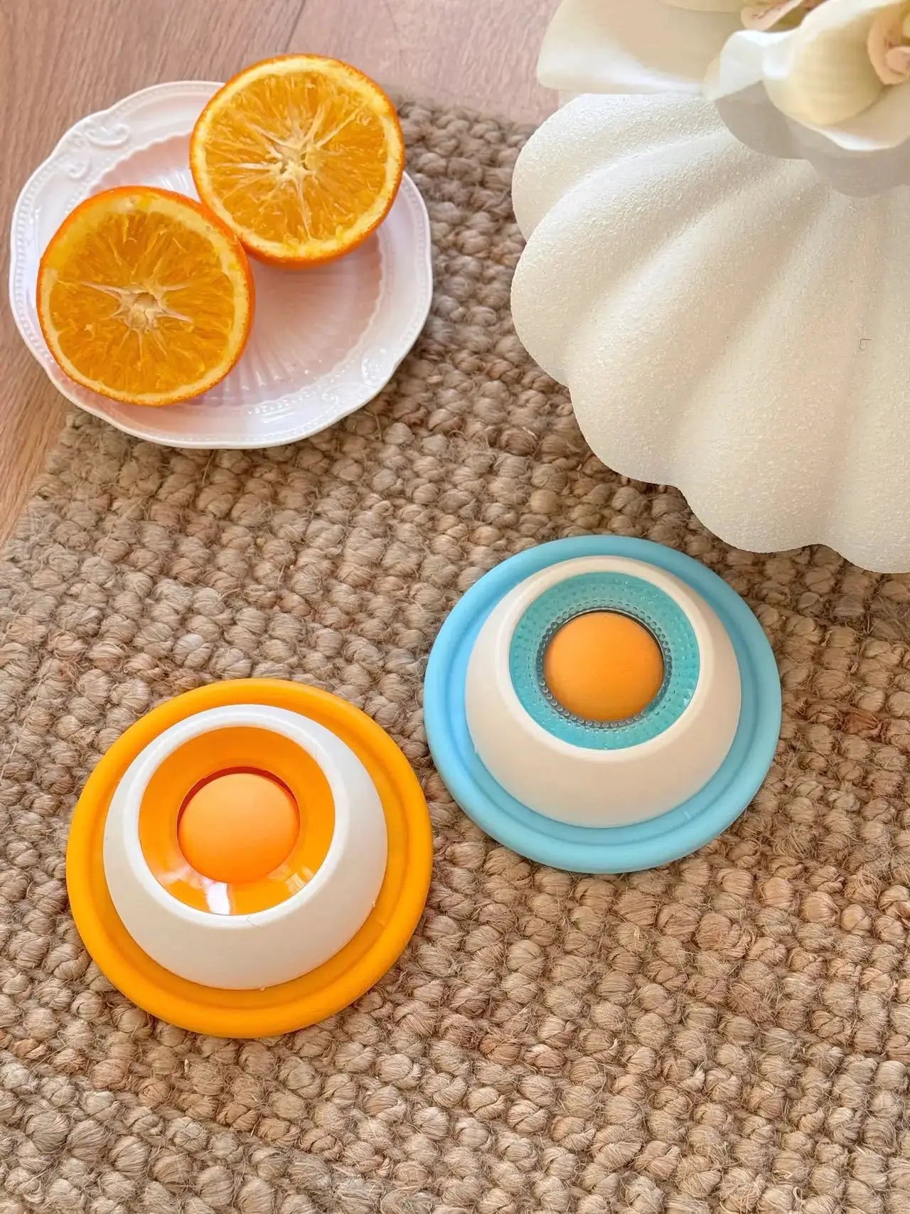 Lick Toys for Dogs by Simples Market; two blue and orange interactive slow-feeder dog toys