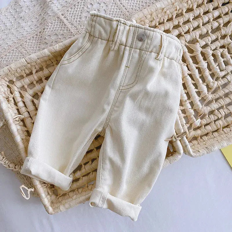 Milancel Boys Straight Jeans Pants With Elastic Waistband All Seasons Solid Color Ages One To Six