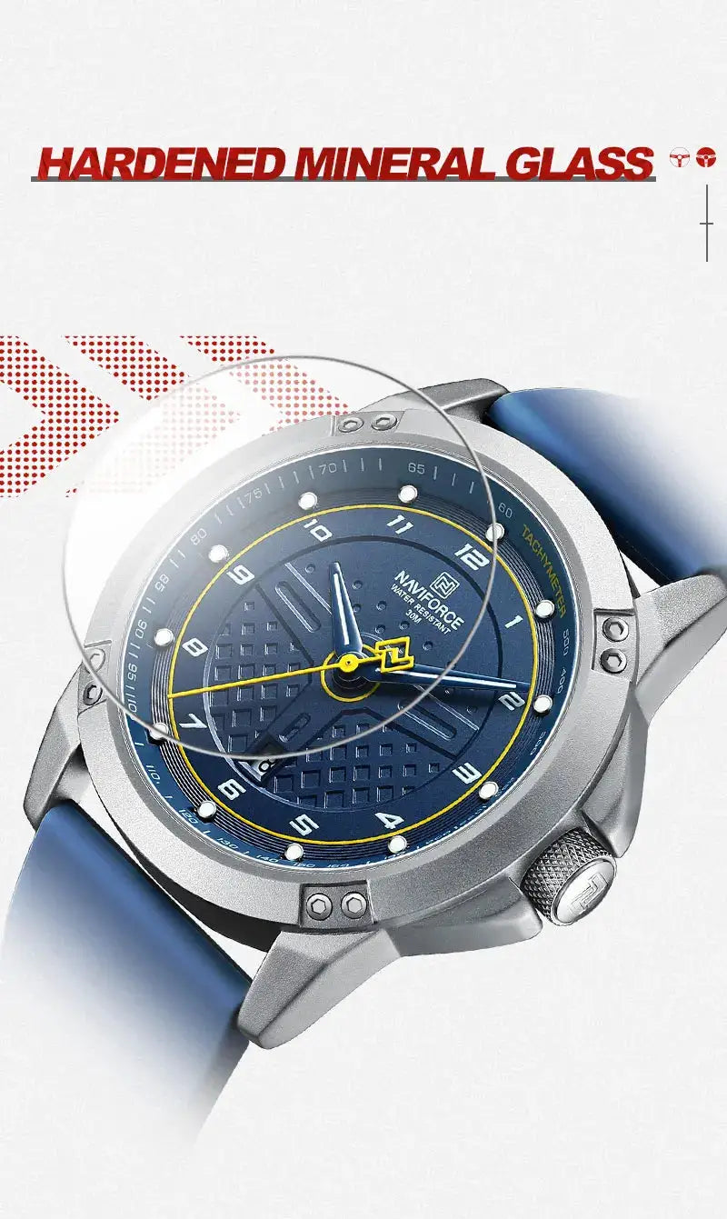 NAVIFORCE men's wristwatch with blue dial, silicone strap and luminous hands