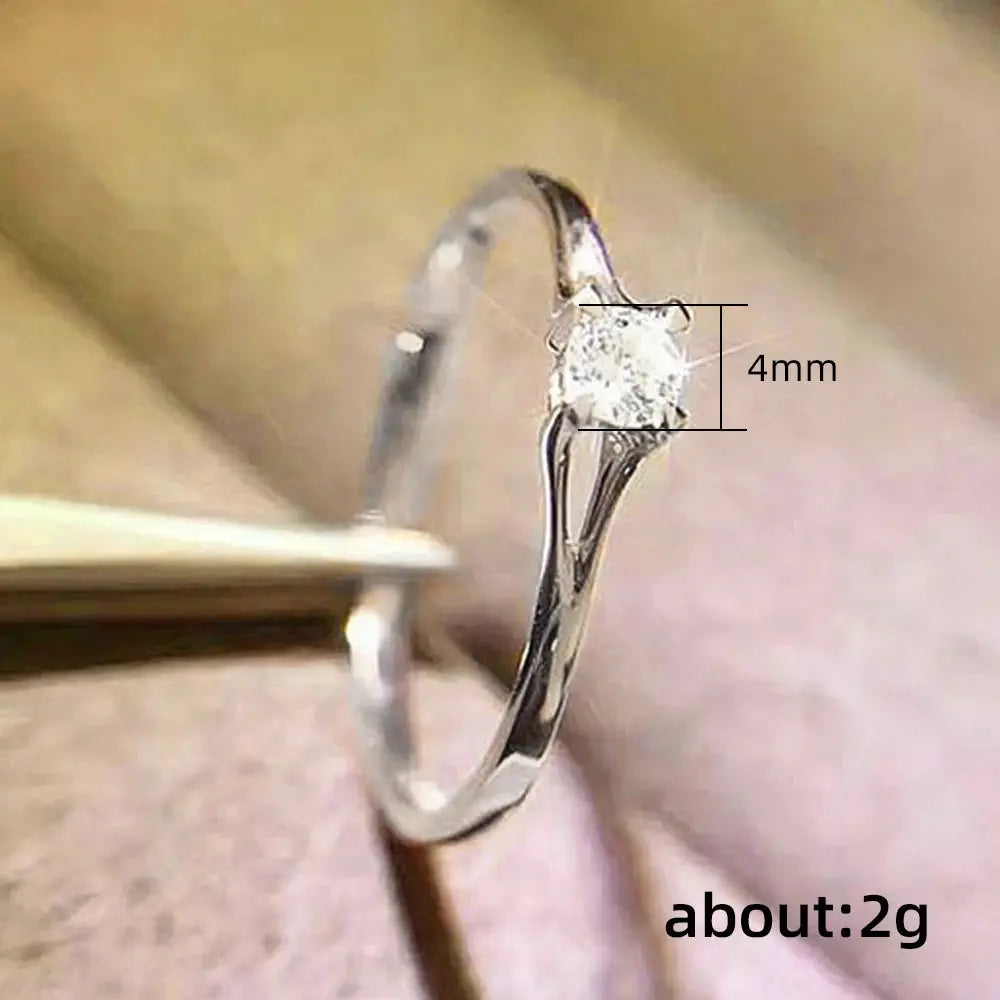 Huitan Minimalist Womens Ring With 4Mm Cubic Zirconia Engagement Wedding Band Brass Jewelry