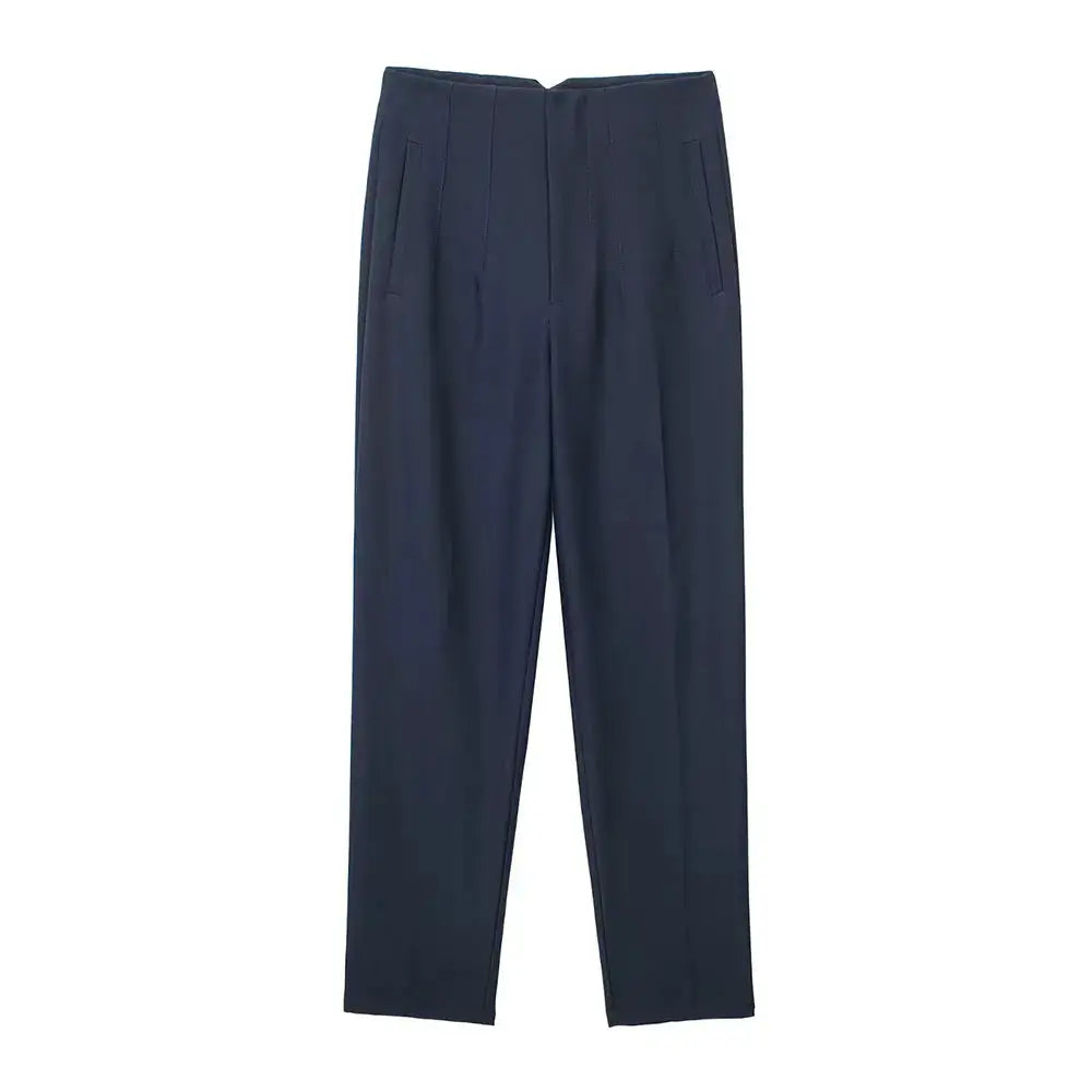 Duoperi Women High Waist Trousers Solid Color Premium Polyester Blend for Comfort and Flattering Fit
