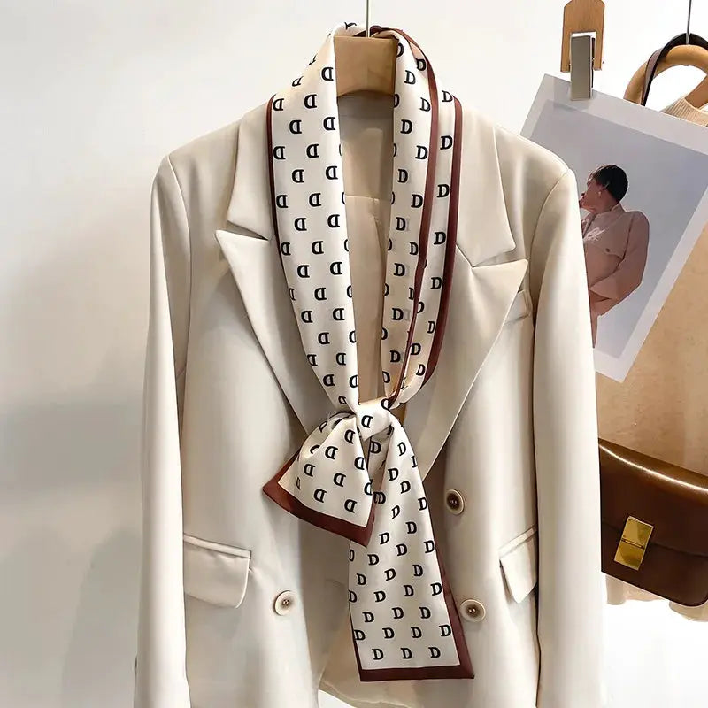 LuxeSilk Silk Feel Printed Design Scarf Versatile Long Narrow Silk Shawl For Fashionable Styles