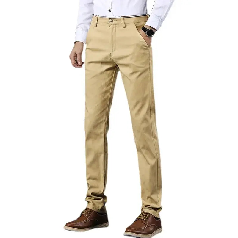 Men's khaki cotton casual office trousers by Simples Market, classic spring/summer style