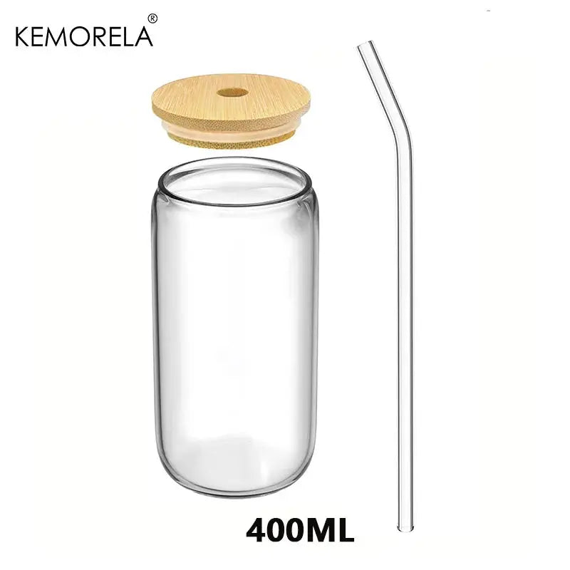 400ml Glass Cup With Wooden Lid And Straw Transparent Beverage Mug For Juice Water Beer Coffee Milk Parties
