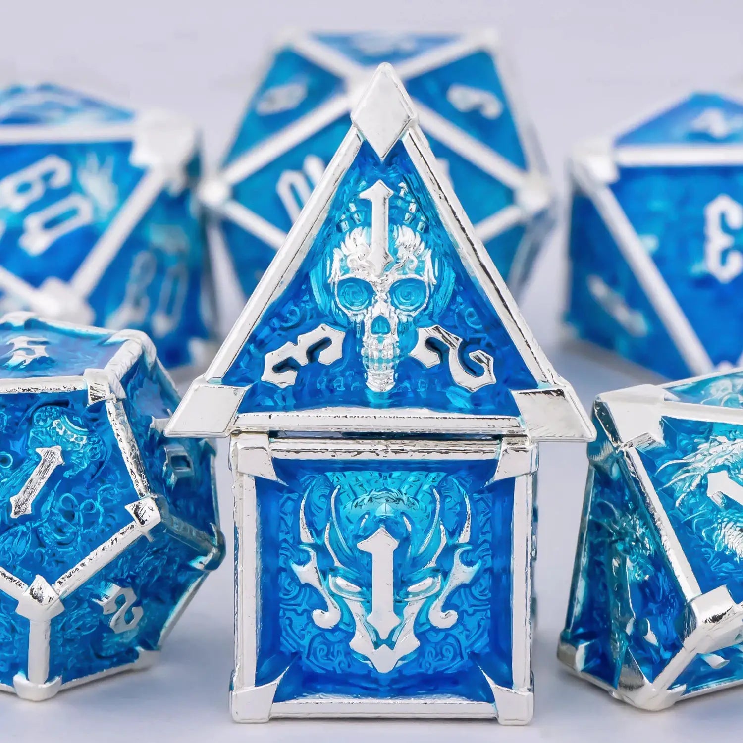 Skull And Dragon Metal Dice Set For Dungeons And Dragons Polyhedral Dice For Tabletop RPGs