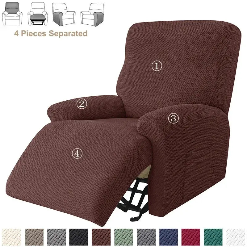 Simples Market jacquard stretch recliner sofa cover set, burgundy, 4-piece split-armchair slipcovers for living room