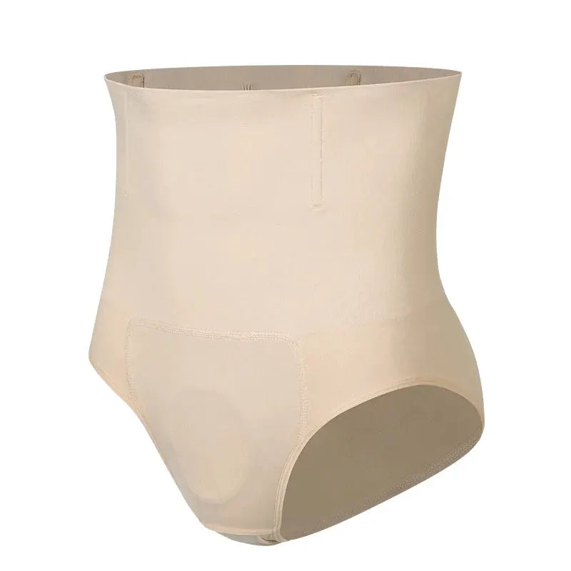 Miss Moly men's high-waist shapewear brief with 3D pouch, double-layer tummy control, beige