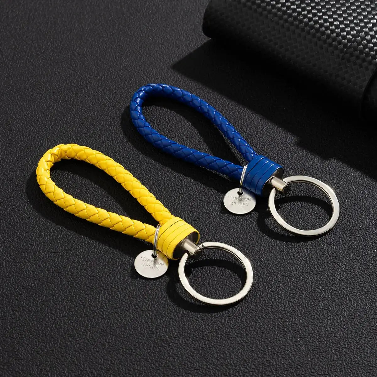 2 Piece PU Leather Braided Woven Rope Keychains Set For Bag Pendants And Key Rings Men Women Gift Jewelry