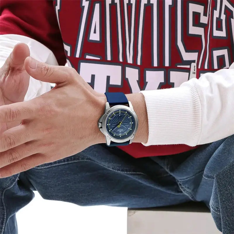 NAVIFORCE casual quartz men's watch with blue dial, luminous markers, and blue silicone strap
