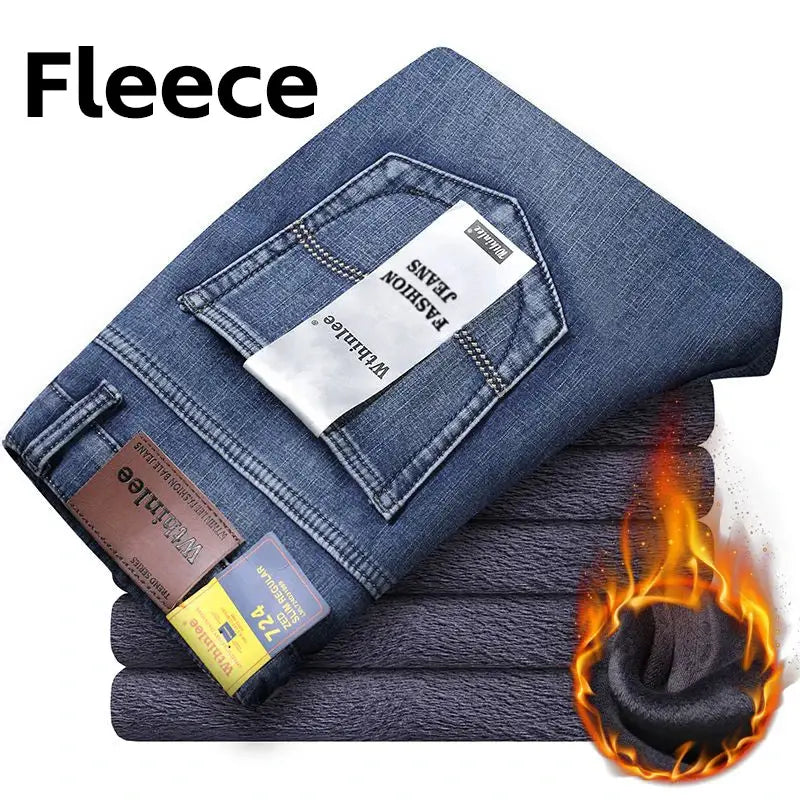 Wthinlee men's blue denim jeans, straight-stretch work pants, folded pairs, Simples Market