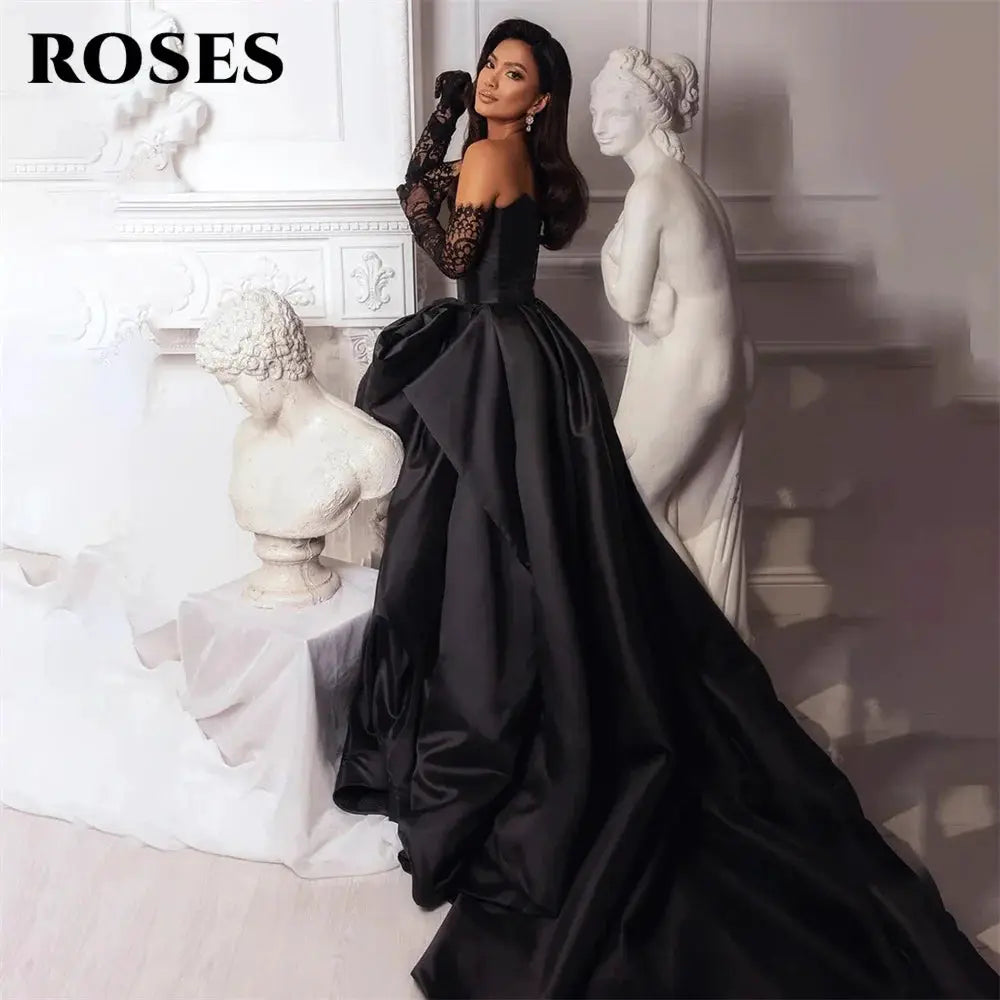 A Line Black Prom Dress Satin Sweetheart Neckline Sleeveless Pleated