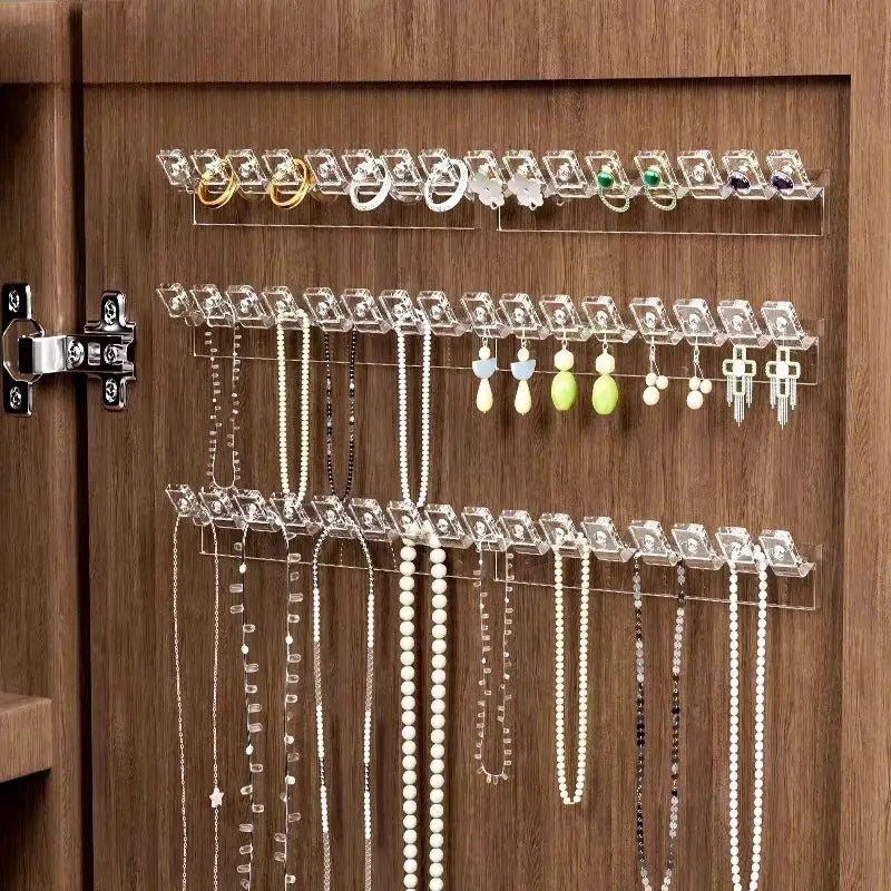 Transparent Plastic Wall Mounted Jewelry Rack With Storage Hooks For Earrings And Necklaces Set Of 3 6 8 12