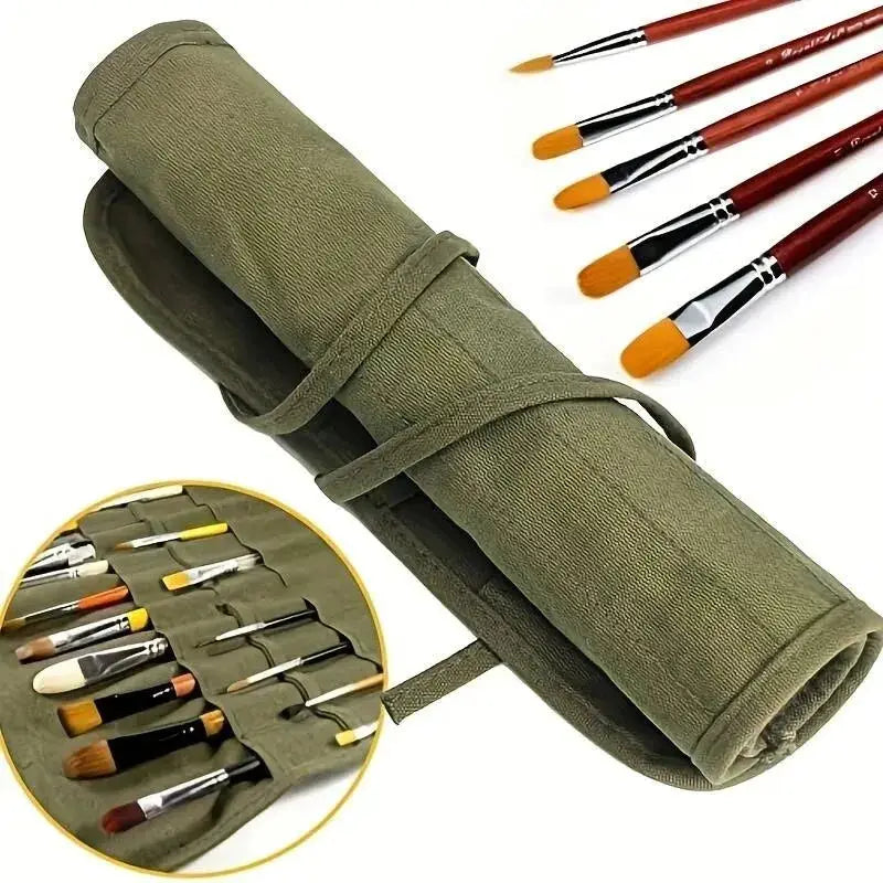 22 Slot Canvas Brush Roll Bag For Watercolor Gouache And Calligraphy Supplies, Roll Up Pen Storage Case