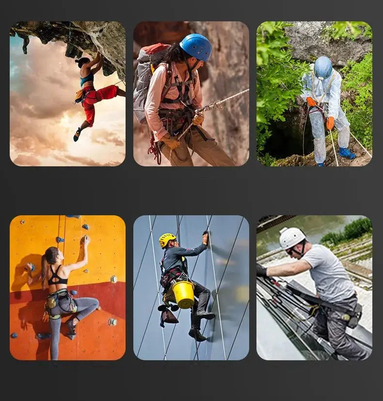 Simples Market outdoor climbing harnesses – half-body safety waist support; six variants shown for rock climbing and rope access.