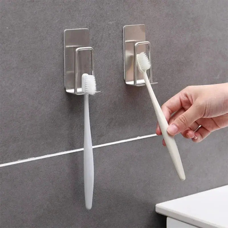 Stainless Steel Wall Mounted Toothbrush Holder With Adhesive Cup Holder Space Saving Bathroom Organizer