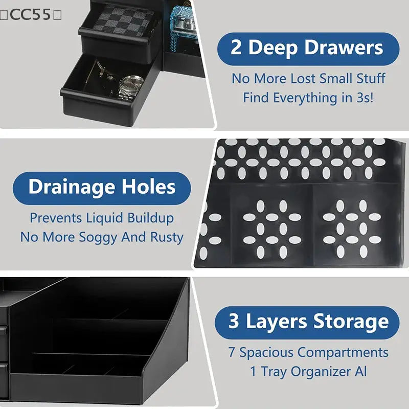 CC55 Cologne Organizer for Men and Dresser, Perfume Stand, Bathroom Countertop Organizer with Drawers