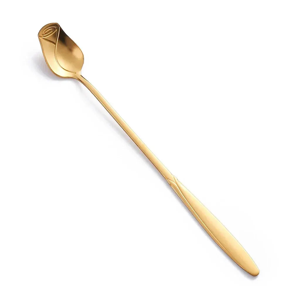 Long Handle Stainless Steel Teaspoon With Rose Shaped Handle For Dessert Coffee Tea Honey Salad New Year Gift