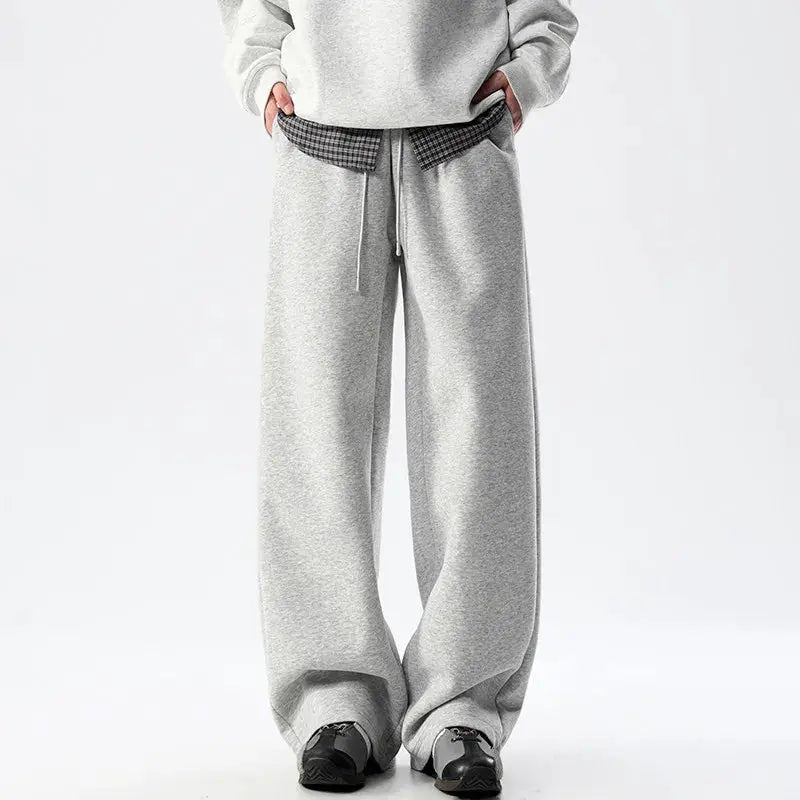 Men's heavyweight gray straight-leg sweatpants, cotton blend with drawstring waist