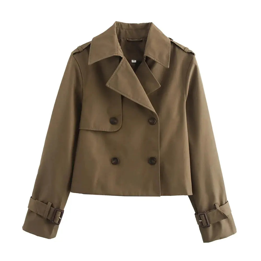 Urban Vintage Cropped Trench Coat For Women Double Breasted Style Spring Autumn Streetwear Outerwear