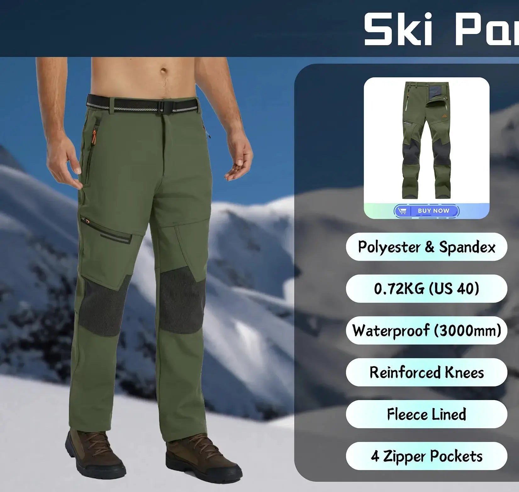 Simples Market KEFITEVD men's olive green hiking pants with reinforced knees and multiple pockets