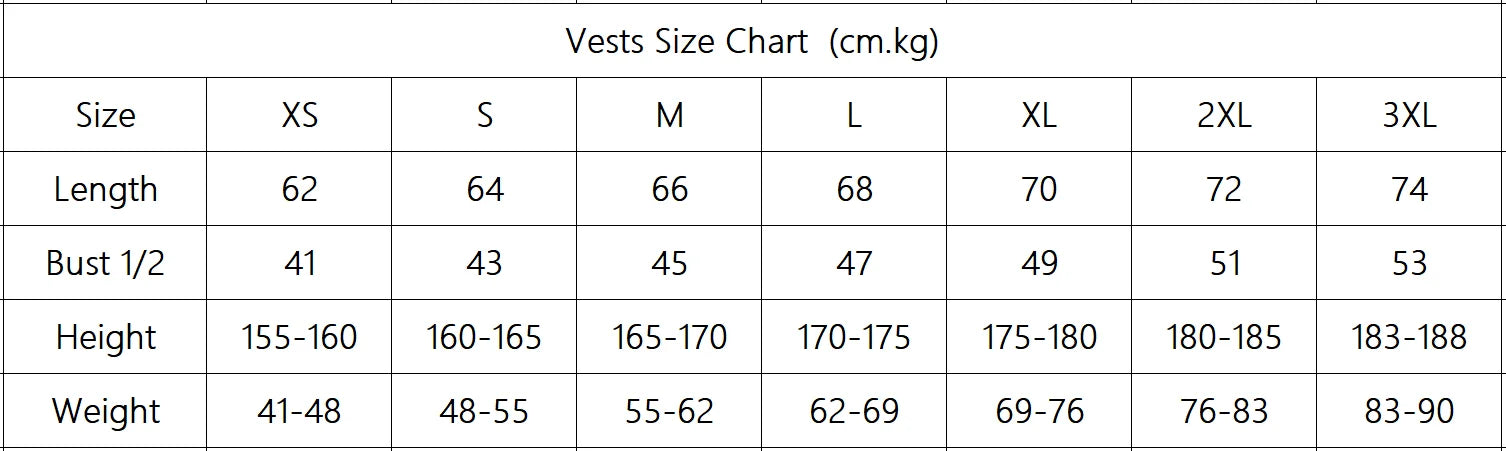 Simples Market athletics tank top size chart showing Length, Bust, Height, and Weight across XS–3XL.
