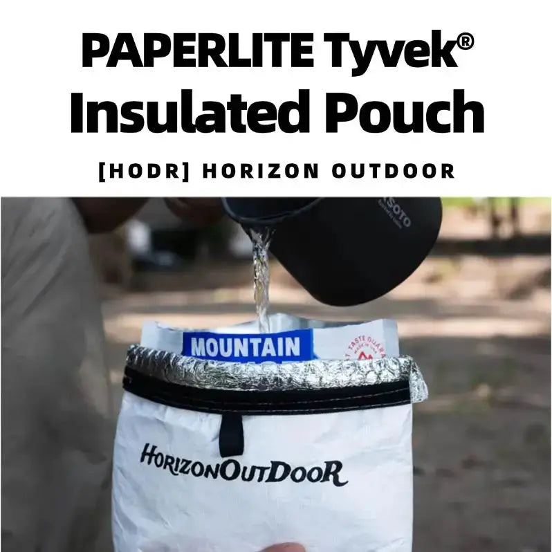 HODR GEAR Tyvek insulated food pouch; white ultralight bag with black zipper and foil rim, Simples Market
