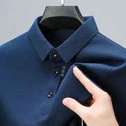 Men's navy waffle-knit long-sleeve polo shirt by GNR FASHION