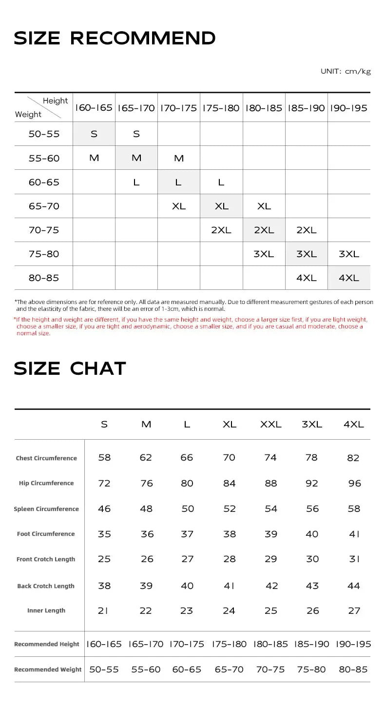Men's cycling shorts size chart with height/weight grid and body measurements table by ROCKBROS Simples Market