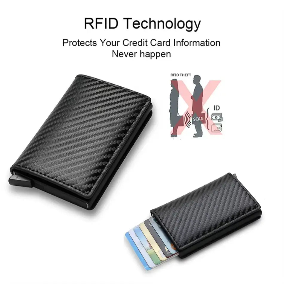 Anti-RFID carbon fiber card holder by Simples Market with automatic pop-up, black