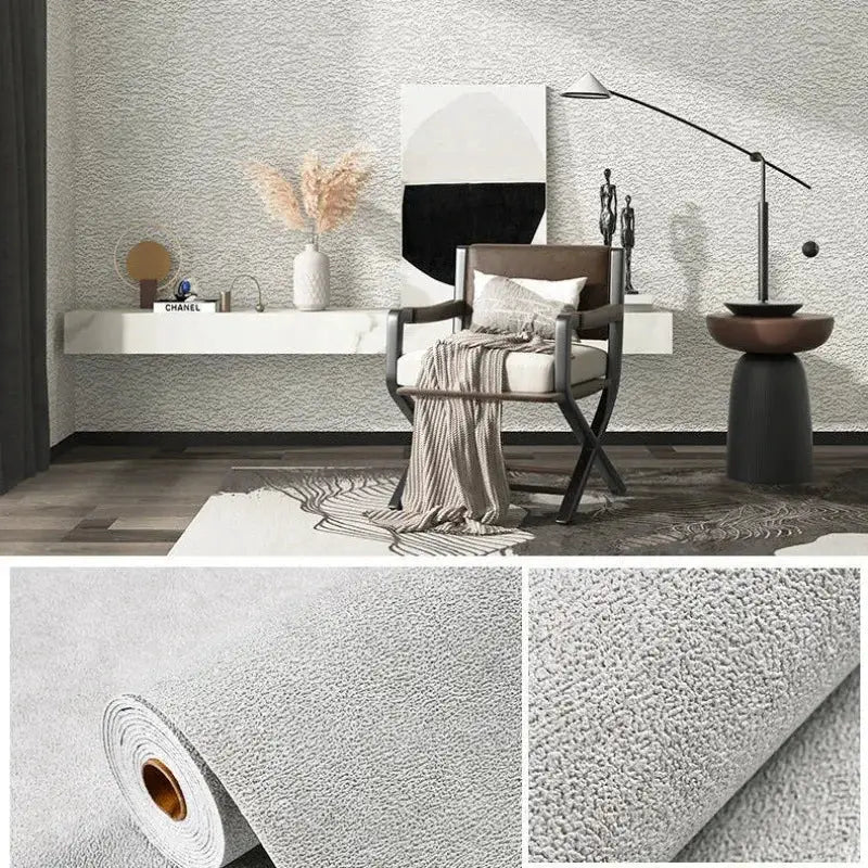 Linen 3D foam self-adhesive PVC wallpaper, solid gray textured wall backdrop for home decor