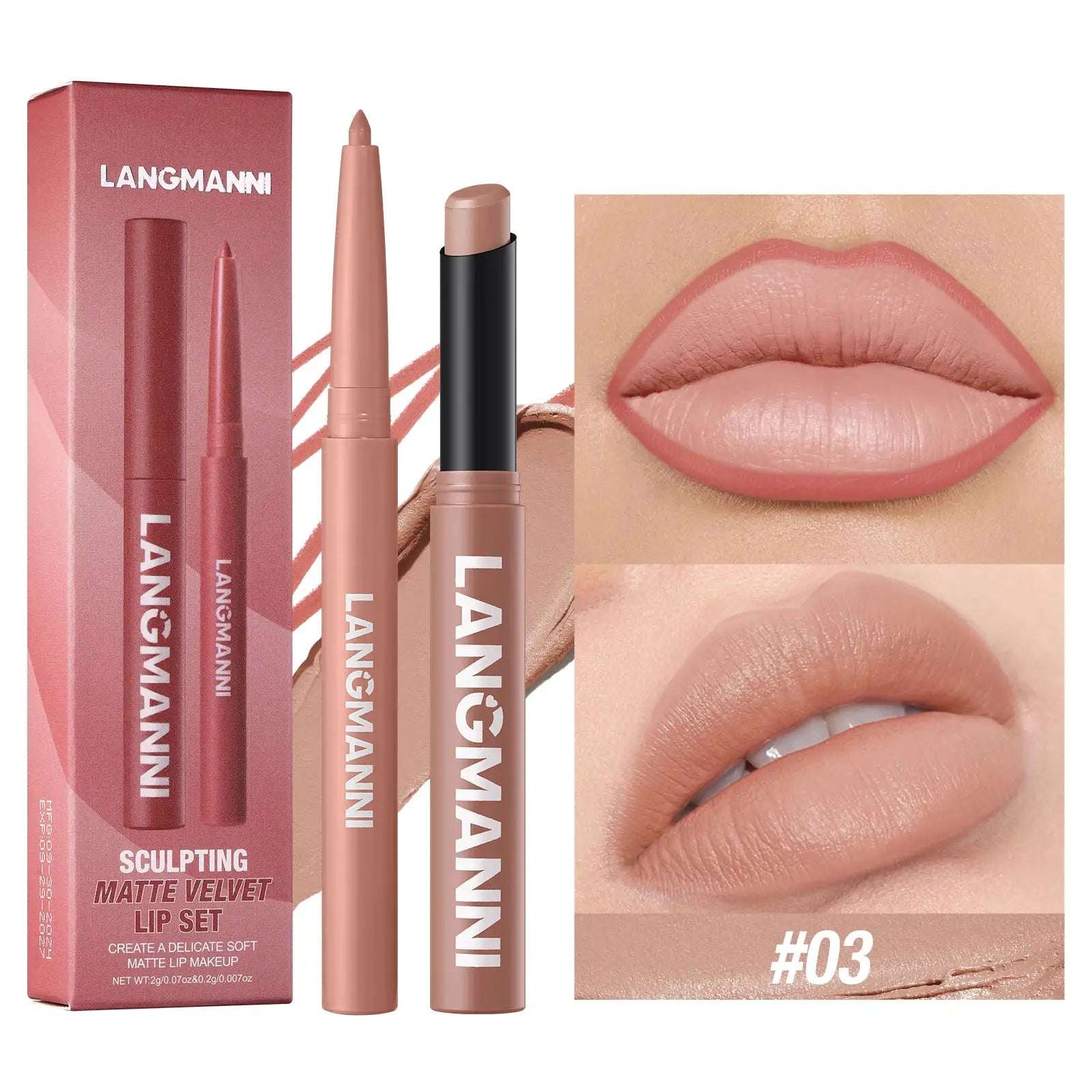 Luxelle Lip Liner and Lipstick Duo Waterproof Smudge Proof Long Lasting Wear Easy to Apply