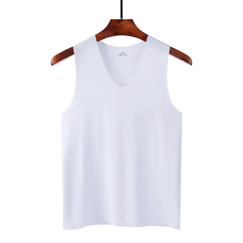 Summer Men's Ice Silk Sleeveless Undershirt Non-Marking Breathable Base Layer for Sports Fitness and Home Wear