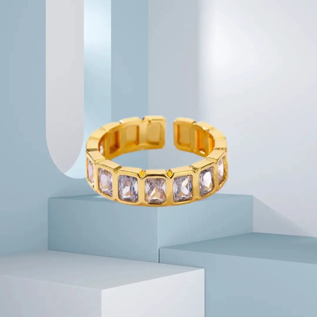White Square Zirconia Open Ring For Women Adjustable Fashion Jewelry Ideal For Wedding Gift - Simples Market