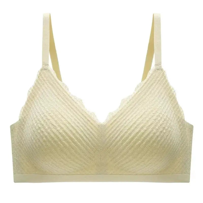 Beige lace seamless bralette with adjustable straps and soft wide band