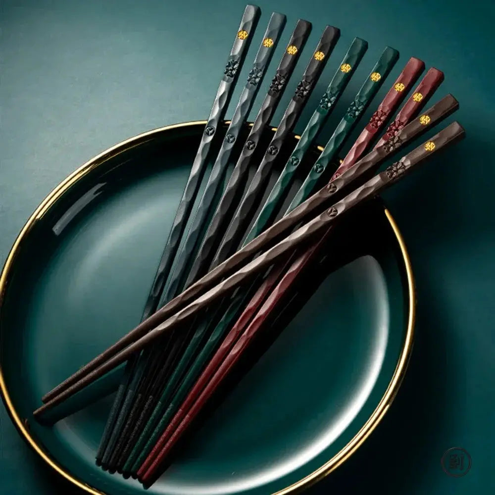 5 Pcs Reusable Alloy Chopsticks Non Slip Bamboo Inspired Sushi Noodles Dishwasher Safe Food Grade Set