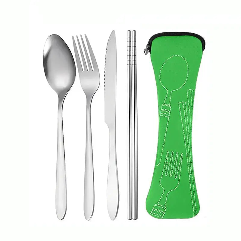 Portable Stainless Steel Cutlery Set 4 Pieces Knife Fork Spoon Chopsticks For School Travel Camping And Work