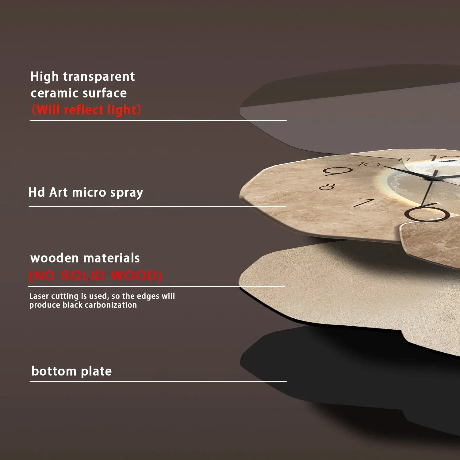 Modern Moon-design wall clock by Simples Market; silent quartz movement, wooden composite finish