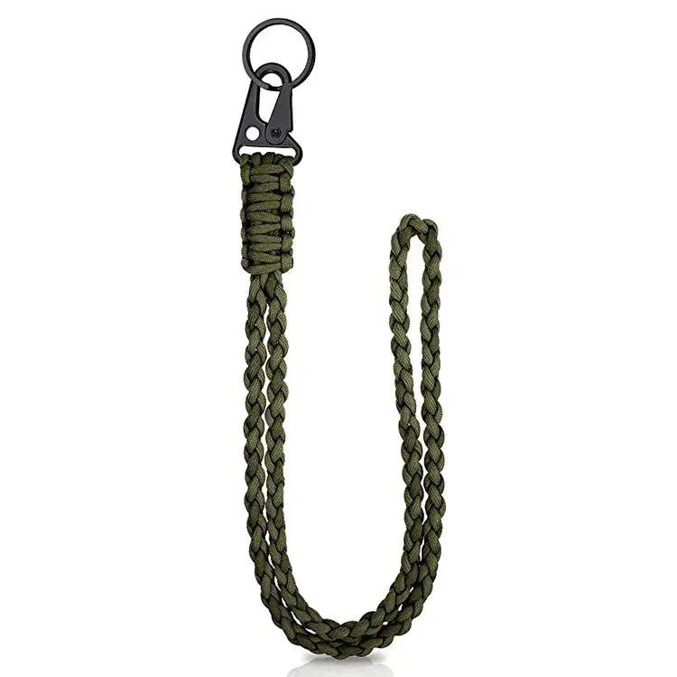 Heavy duty paracord lanyard keychain in olive green with metal clip and ring by Simples Market