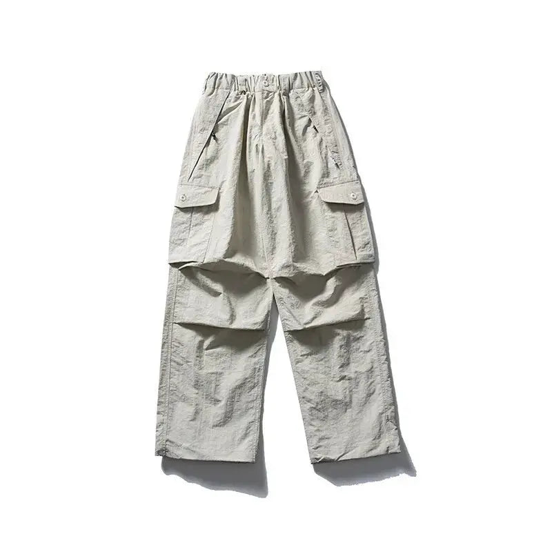 Simples Market Ultra Loose Lightweight Outdoor Functional Pants, grey waterproof cargo track trousers with wide legs
