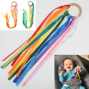 Montessori Style Wooden Ribbon Ring Sensory Toy For Baby BPA Free Non Toxic Color Recognition Fine Motor Development