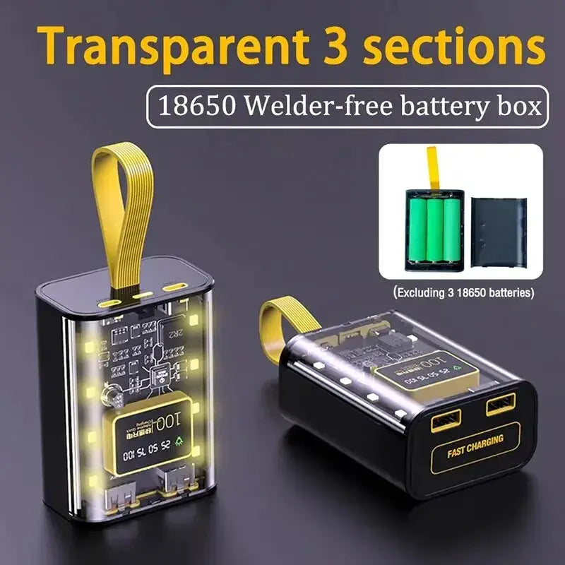 3x18650 Battery Case Power Bank With Dual USB Output Night Light DIY Transparent Shell For iPhone Xiaomi