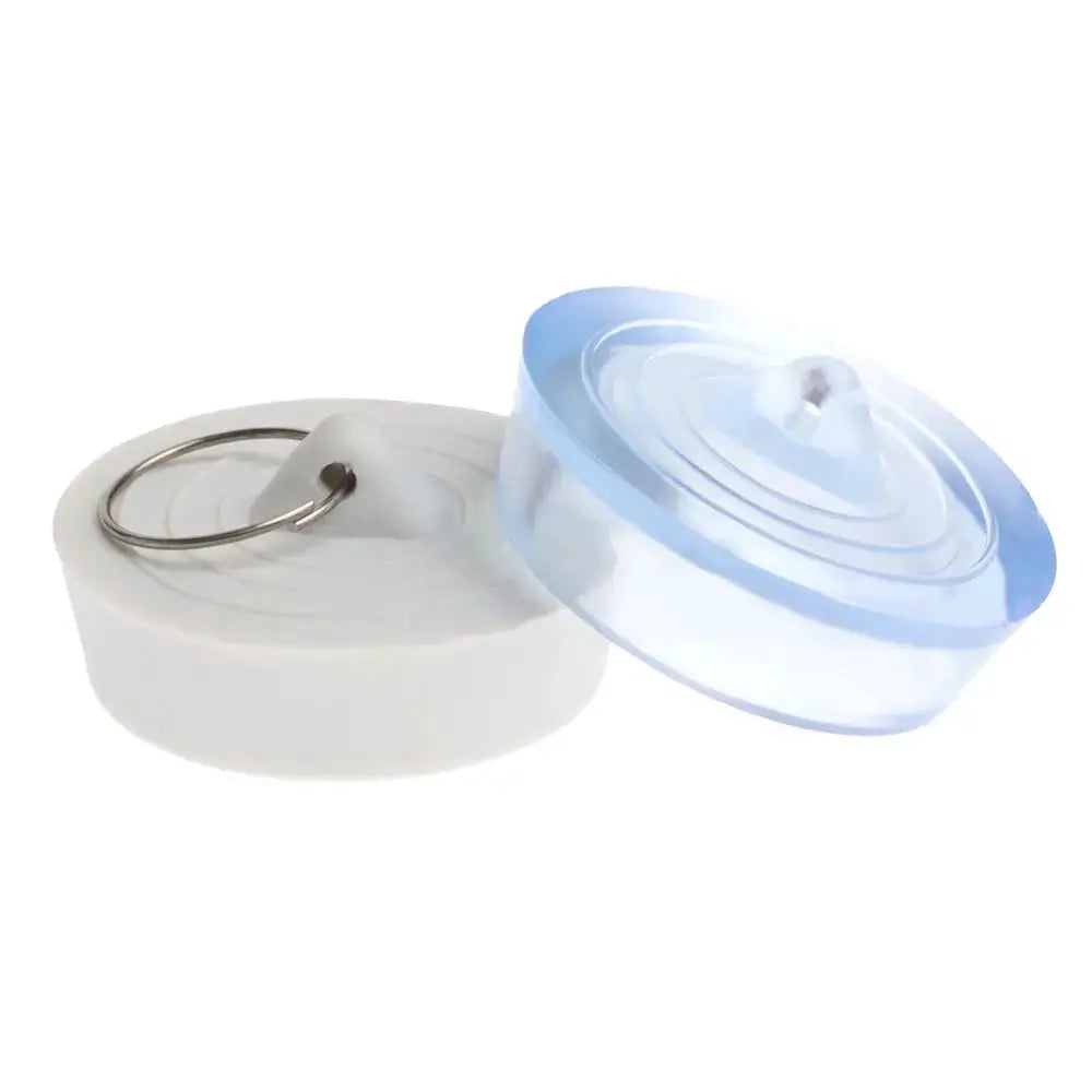 Round sink plug and drain stopper by Simples Market, white base with blue-tinted cap, leakproof.