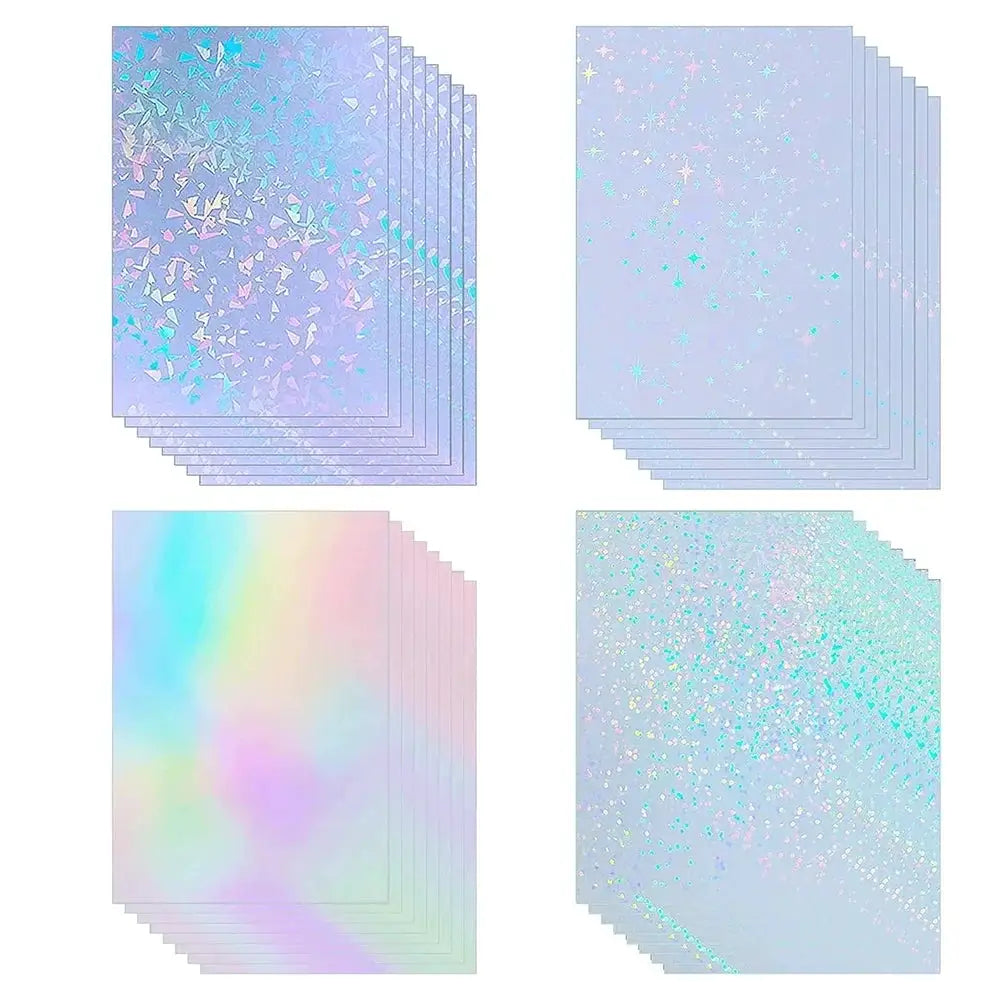 Simples Market 50-sheet waterproof self-adhesive laminating film, 4.1x2.9in, four holographic patterns