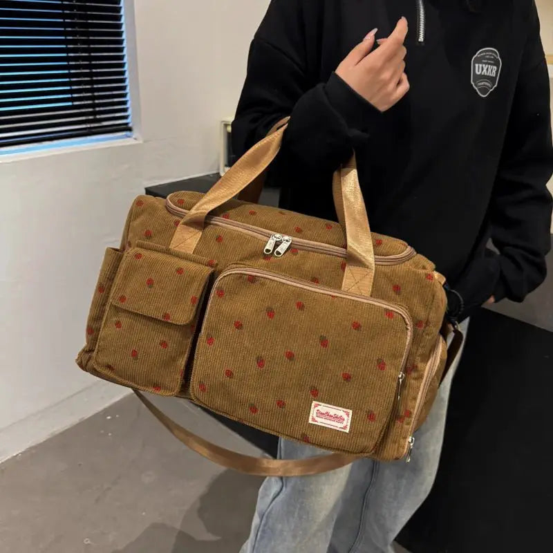 Corduroy Travel Tote Duffle Bag with Shoe Compartment - Simples Market