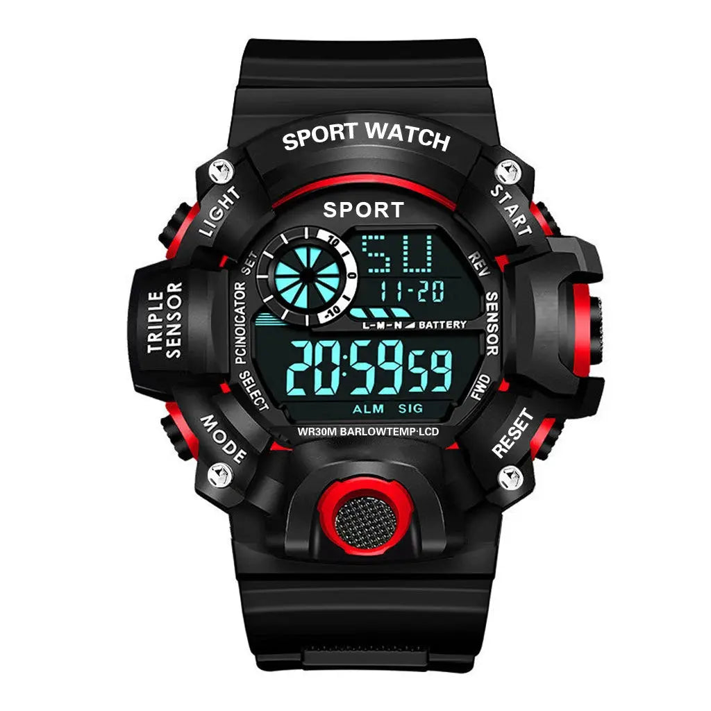 AuroraTime Mens Digital Sports Watch Large Dial Waterproof Luminous Multifunctional Alarm For Everyday Use