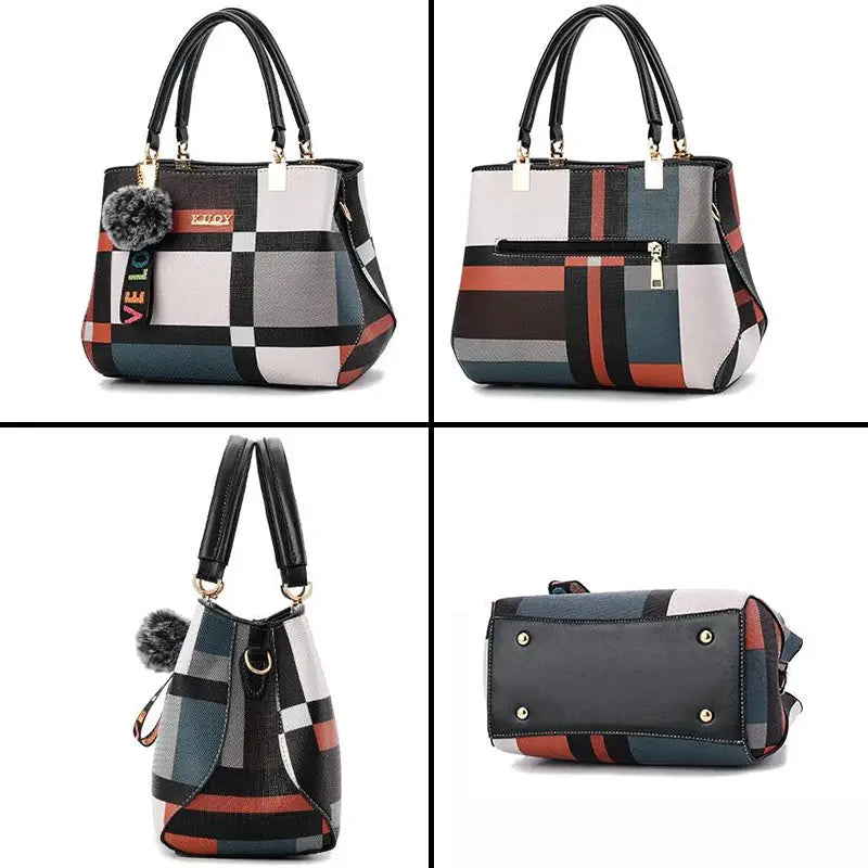 PU Leather crossbody bag by Simples Market with colorblock geometric pattern